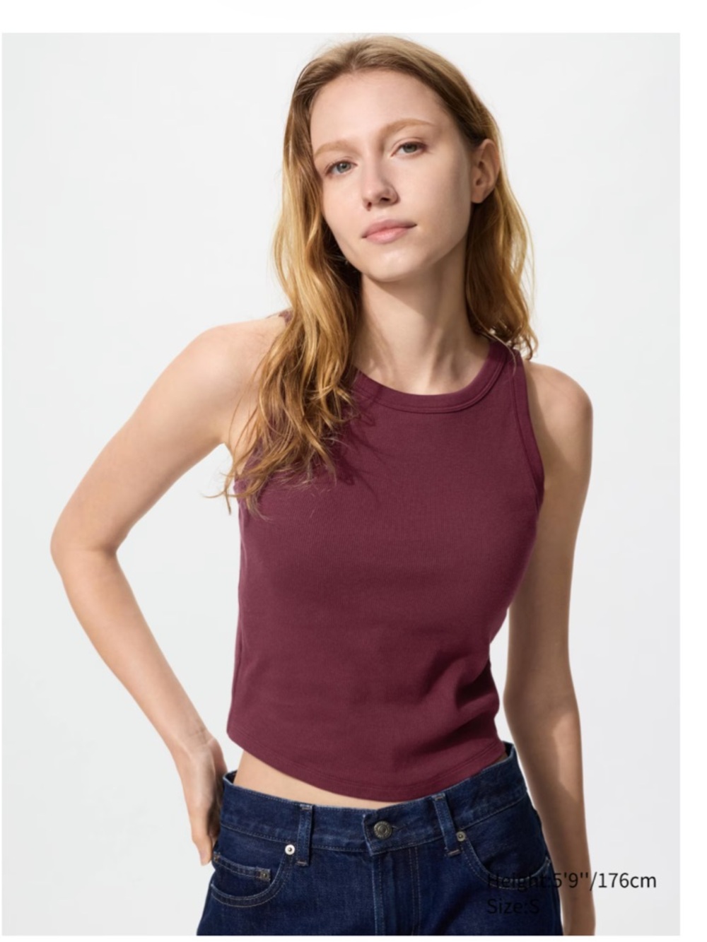 Uniqlo ribbed cropped bra top wine medium